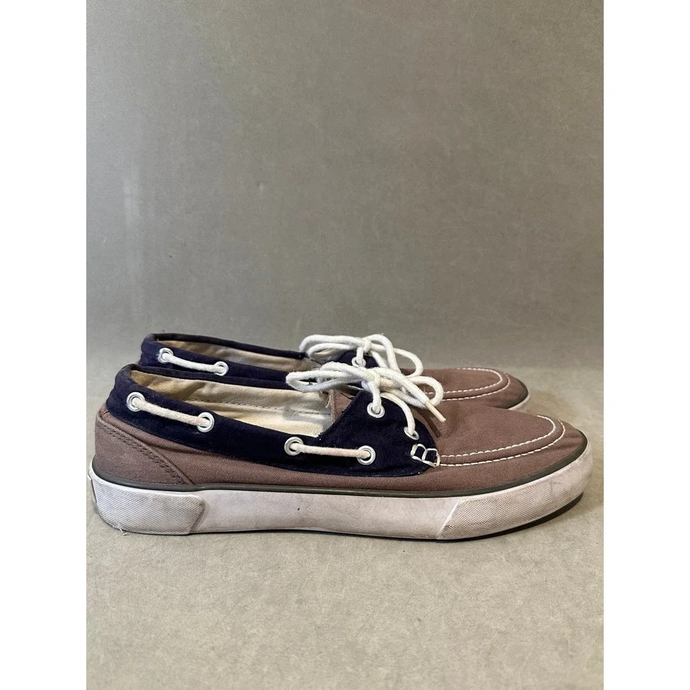 Polo Ralph Lauren Lander Mens Canvas Boat Shoes Brown Navy Blue Size 8.5‎ D